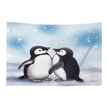 Imagem de Bandeira com quatro furos para todos os climas I Love Penguins banner decorativo bandeiras de poliéster adequadas para uso interno e externo 89 x 159 centímetros