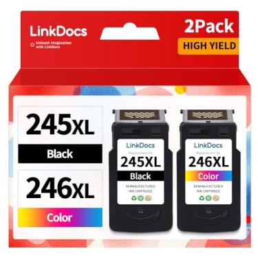 Imagem de LinkDocs Pacote combo de cartuchos de tinta 245XL 246XL para Canon PG-245XL CL-246XL PG-243 CL-244 Funciona para impressora Pixma TS3120 MG2520 MX492 TR4520 TS202 MG2525 MG3022 (pacote com 2, preto e