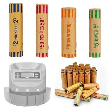 Imagem de HANDNAM Rolos de embalagem de moedas pré-formados (128 sortidos) -32 quartos, 32 centavos, 32 níquel e 32 centavos (não inclui máquina de contador de moedas)