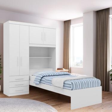 Imagem de Guarda-roupa Solteiro 4 Portas Com Cama Advantage Branco