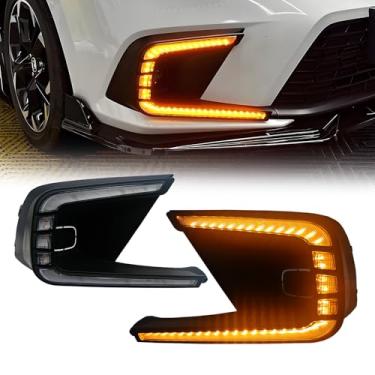 Imagem de Generic 2 peças de farol de neblina frontal DRL para Honda Civic 11ª geração 2021 2022, lâmpada de seta sequencial dinâmica, LED de para-choque frontal (branco/âmbar)