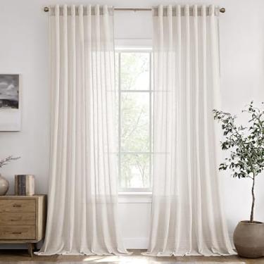Imagem de Cortinas de linho natural creme, 203 cm de comprimento, 2 painéis para sala de estar, cortinas de janela semitransparentes, com aba traseira, serapilheira texturizada, moderna, fazenda, cortinas