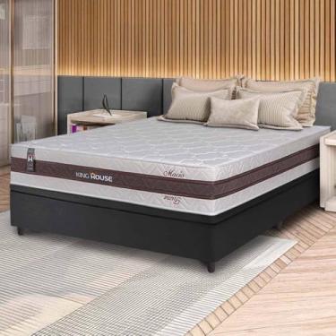 Imagem de Conjunto Box Baú Preto Mali Bege Molas Ensacadas Casal 138x188x77 - King House