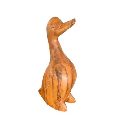 Imagem de Escultura de Pato em Pé Esculpido em Madeira Teka 32cm