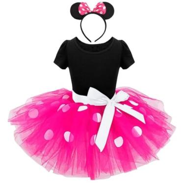 Imagem de Dressy Daisy Vestido de tule para festa de aniversário de bolinhas para bebês meninas com faixa de cabeça rosa/vermelho/roxo/rosa choque, B - Rosa choque (vestido com faixa de cabeça), 2-3T