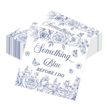 Imagem de Aposwow Something Blue Before I Bridal Shower Do Guardanapos Decorações, 50 peças Something Blue Bridal Shower Guardanapo de Papel Descartável Decoração de Louça para Festa de Casamento de Noivado de