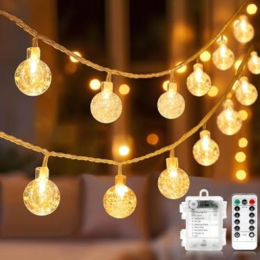 Imagem de Metaku Globe String Lights Fairy operado por bateria 7,9 m 60 LED com controle remoto à prova d'água para uso interno e externo decorativo de Natal para casa, festa, pátio, jardim, casamento