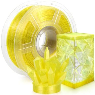 Imagem de IEMAI Filamento PETG 1,75 mm, amarelo transparente, galáxia brilhante e acabamento cristalino, filamento de impressora 3D transparente durável e resistente, carretel de 1 kg para arte, faça você mesmo