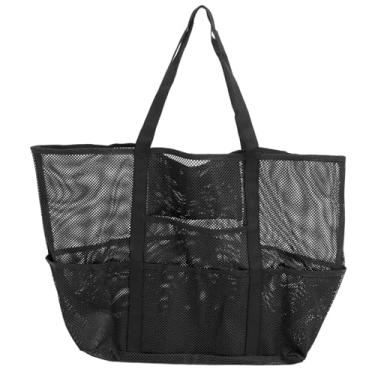 Imagem de Mesh Beach Bag de grande capacidade à prova d'água, com 8 bolsos, bolsa de piscina de malha respirável para passeios de praia de férias que viajam material de nylon 16,5 x 15 x (Preto)