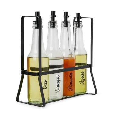 Imagem de Galheteiro porta azeite de vidro kit 4 garrafas etiquetas