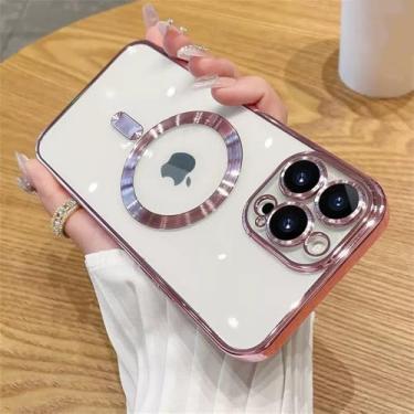 Imagem de Capa magnética macia à prova de poeira com padrão de CD galvanizado para iPhone 15, adequada para champanhe, para iPhone 15 Plus