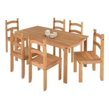 Imagem de Conjunto de Mesa com 06 Cadeiras de Madeira Pinus Desmontável Soho