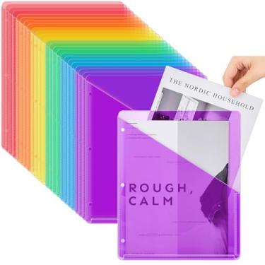 Imagem de Seajan 24 bolsos para fichário com 3 argolas de plástico transparente, divisórias de documentos com 3 furos, organizador de jaqueta com 2 bolsos para escritório, escola (multicolorido)