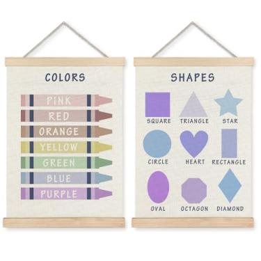 Imagem de Supwhd Formas cores pôsteres para parede de sala de aula, formas cores aprendizagem pôster cabide moldura decoração de parede para sala de aula berçário quarto de crianças decoração pré-escolar, 30,5