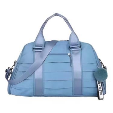 Imagem de Bolsa Mochila Esportiva Academia Viagem Mala Mão Blogueira Espaçosa Alça Transversal Com Chaveiro Pompom Colorida Grande(Azul Aço)