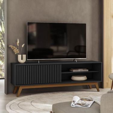 Imagem de Rack Olivar Fox 160 Ripado Para TV até 55” Porta Deslizante 1 porta 3 Nichos 