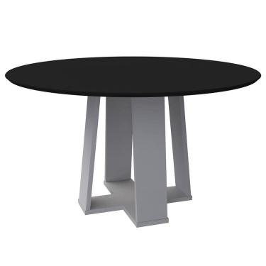 Imagem de Mesa Redonda 4 lugares Com Vidro 3mm de 100cm  Sem Cadeiras Le Mans Off White - Preto - ÉdeCasaMóveis