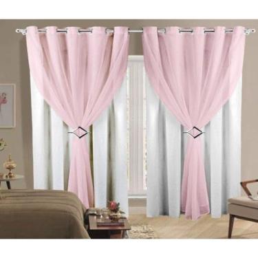Imagem de Cortina voal rosa BB blackout corta luz 100% branco largura 2.60x altu