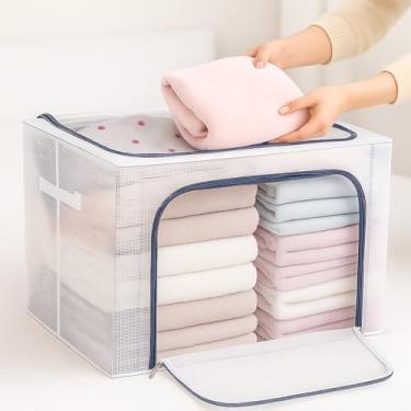 Imagem de Caixa Organizadora Multiuso Impermeavel de Roupas com Ziper 24, 66 e 100 Litros, Empilhavem e Dobravel, Estrutura Reforcada, Transparente, Ideal para Closet e Escritorio (Grande (100 Litros))