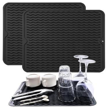 Imagem de Kit 2 tapete escorredor de louça de silicone, tapete escorredor de louça dobrável, 40x30cm, antiderrapante, resistente ao calor, fácil de limpar, adequado para cozinha, culinária, talheres
