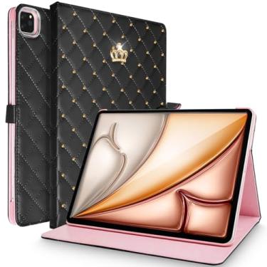 Imagem de AuroiCCY Capa inteligente para iPad Air 13 polegadas M3/M2 (2025/2024), à prova de choque, despertar/hibernar, à prova de choque, capa flip magnética fofa coroa brilhante diamante suporte fólio capa