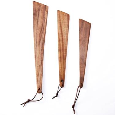 Imagem de Conjunto de espátulas antigas e de madeira – espátula plana, espátula fina | Utensílios de cozinha de madeira de teca premium para mexer, misturar e virar | Durável e duradouro, ideal para panelas