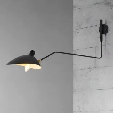Imagem de Luminária De Parede Moderna Com Braço Oscilante Longa, Luminária De Parede Suspensa Industrial Preta Com Interruptor Luzes De Leitura Internas Ajustáveis, Black, 1 light-arm long 95cm