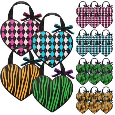 Imagem de Bulyoou 24 peças de sacos de presente de festa de Halloween de verão para festa de monstros escola sacos de guloseimas pretas assustadoras ruins dois ossos decorações doce rosa choque (coração)