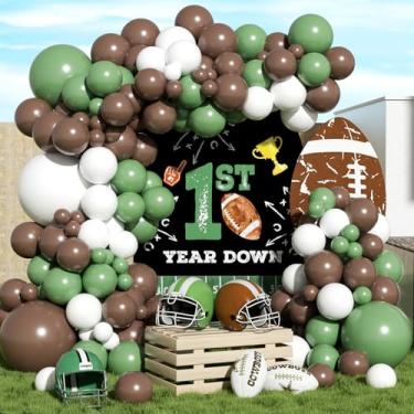 Imagem de Football Balloon Garland Arch Kit, 128Pcs Sage Green Brown and White Balloons Football Foil Balloons, First Year Down Football Birthday Party Decorations Sport Theme Party Supplies