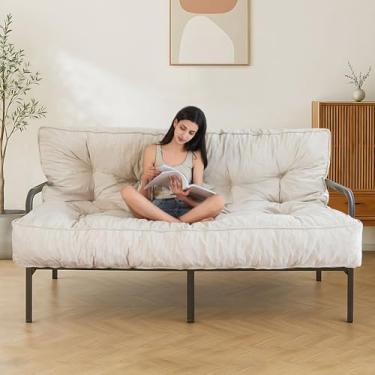 Imagem de MAXYOYO Colchão Futon de 20,3 cm, tamanho casal, futons extragrosso, sofá-cama para adultos, colchão de veludo com enchimento de espuma desfiada (moldura não incluída)