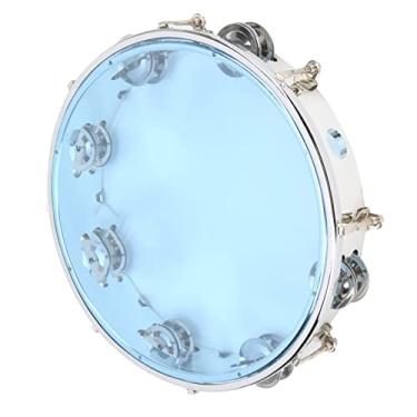 Imagem de Instrumento de percussão portátil de pandeiro de fileira dupla ajustável de 25 cm com jingles para adultos e crianças, azul