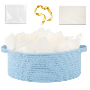 Imagem de OIAHOMY Cesta de presente com alça, cesta de tecido pequena com saco de presente, fita e papel de embrulho, caixas de berçário vazias para encher com itens pequenos, organizador de brinquedos para