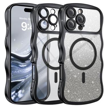 Imagem de BENTOBEN Capa para iPhone 16 Pro Max compatível com MagSafe, [proteção total da câmera] [moldura ondulada fofa][cartolina com glitter faça você mesmo] Capa de celular galvanizada ondulada à prova de