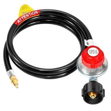 Imagem de GasSaf Regulador de propano ajustável de 1,2 m com mangueira, mangueira de regulador de propano de alta pressão adequada para queimadores, fritadeiras de peru, forja, etc. - Conector de orifício macho