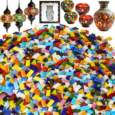Imagem de 1600 peças de mosaico, azulejos de mosaico de vidro para artesanato a granel, peças de vidro de mosaico colorido sortido, suprimentos de mosaico para decoração de casa, artesanato, projetos de