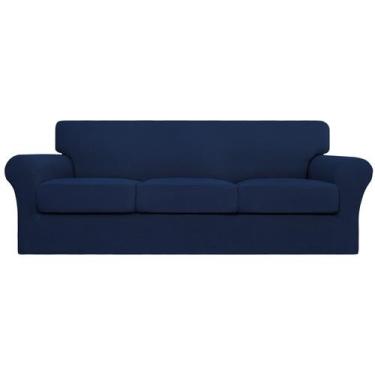 Imagem de Capa de sofá Easy-Going Stretch de 4 peças para 3 almofadas. Sofá azul