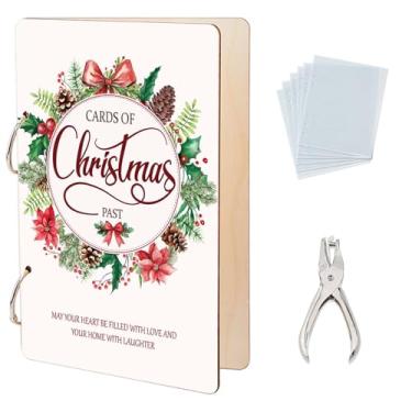 Imagem de SUPERDANT Porta-cartões de Natal, passado, organizador de pinhas, folhas de inverno, fichário, capa de álbum de fotos com punção e 20 bolsos internos, lembrança, presentes de Natal