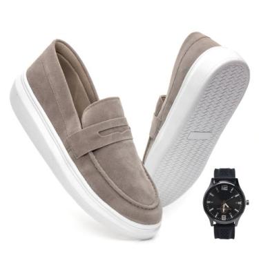 Imagem de Mocassim Masculino Sola Alta Loafer Couro Camurça Conforto Qualidade +