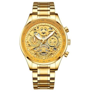 Imagem de Nibosi 2385 Relógio Masculino Analógico, Cronógrafo Funcional, Aço Inoxidável, 42mm (Dourado)