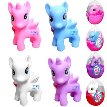 Imagem de Pony no Ovo kit 4 Unicórnios Coloridos Pônei em Vinil + Acessórios presente Meninas