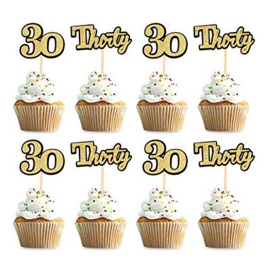 Imagem de 36 peças de enfeite de cupcake de 30º aniversário trinta 30 decorações de suprimentos de festa de camada dupla