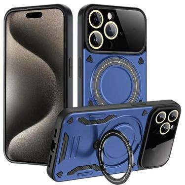 Imagem de Capa protetora de suporte de espelho completo para lente adequada para iPhone16 15 14 13 12 11 Pro Max capa magnética para celular, azul, para iPhone 14 Plus