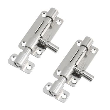 Imagem de Risbay Fechadura de porta deslizante de parafuso de barril, travas de portão deslizante de aço inoxidável espessas pesadas de 10 cm com orifício de cadeado e parafusos de montagem, 2 peças (prata)