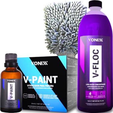 Imagem de Kit Automotivo Shampoo V-Floc Vonixx 1,5L Vitrificador Pintura V-Paint Vonixx 20ml Luva Microfibra Karbox