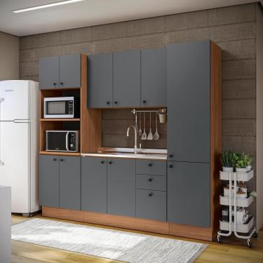 Imagem de Cozinha Modulada Pixel Kappesberg 100% Mdp Canela-cinza Sagrado 240cm