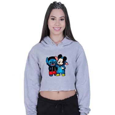 Imagem de Cropped Moletom Feminino Lilo Stitch Mickey Mouse - Lafre, Cinza, GG