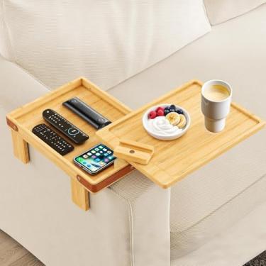 Imagem de Ankuce Bandeja de braço de sofá de bambu, organizador de armazenamento rotativo de 360°, 36 x 30 x 32 cm, serve para sofá de 17 a 24,6 cm de largura