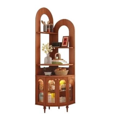 Imagem de Estante de mesa de canto francês, estante vintage de madeira maciça triangular em forma de leque, armário de armazenamento para sala de estar (marrom)