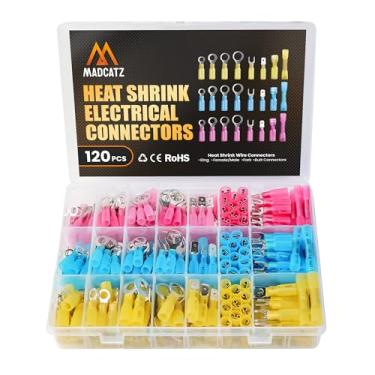 Imagem de MADCATZ Conectores de fio termorretrátil de 120 peças - Kit de terminal elétrico, kit de terminais elétricos marítimos automotivos à prova d'água, variedade de conectores de crimpagem, emendas de