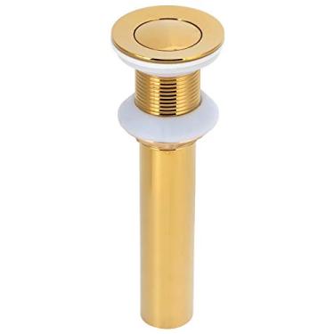 Imagem de Fafeicy Dreno da Pia do Banheiro Dourado Sem Transbordamento de Tampa Pop-up Anti-entupimento para Lavagem Com Latão e Construção de Aço Inoxidável 6 Cm (Pequeno salto sem buracos)